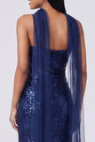 Sparkly Yellow V-Neck Sequins Mermaid Long Formal Dress with Slit