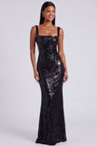 Sparkly Light Blue Sequins Square Neck Mermaid Long Formal Dress
