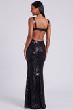Sparkly Light Blue Sequins Square Neck Mermaid Long Formal Dress