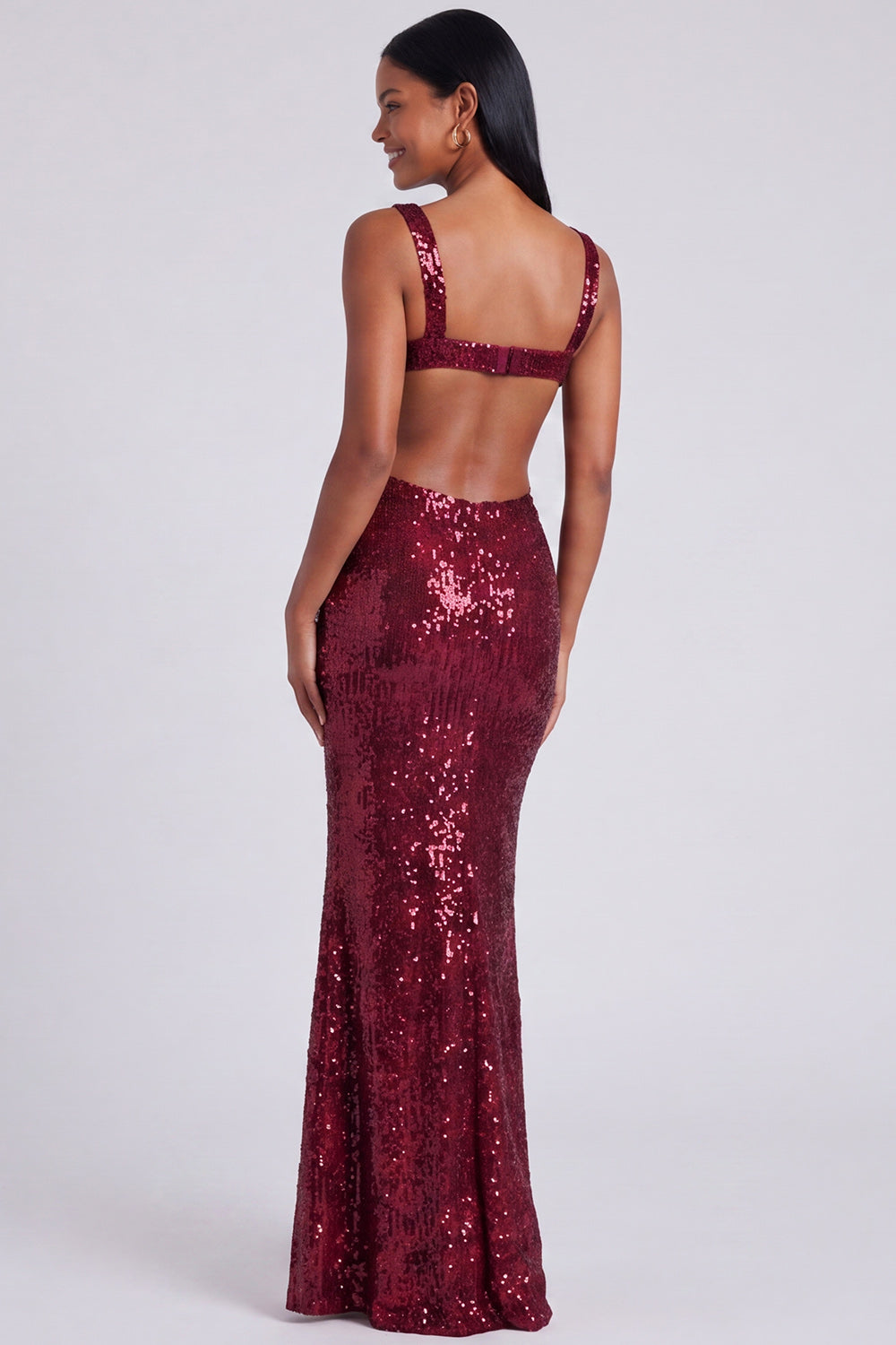 Sparkly Light Blue Sequins Square Neck Mermaid Long Formal Dress