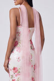 White Pink Flower V-Neck Sequins Mermaid Long Formal Dress
