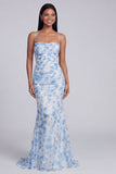 Light Green Floral Ruched Spaghetti Straps Mermaid Long Formal Dress