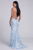 Light Green Floral Ruched Spaghetti Straps Mermaid Long Formal Dress
