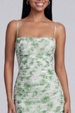 Light Green Floral Ruched Spaghetti Straps Mermaid Long Formal Dress