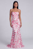 Light Green Floral Ruched Spaghetti Straps Mermaid Long Formal Dress