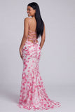 Light Green Floral Ruched Spaghetti Straps Mermaid Long Formal Dress