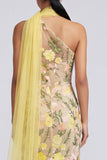Butter Yellow One Shoulder Floral Embroidered Mermaid Long Formal Dress