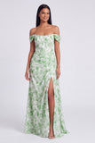 Light Blue Floral Ruched Corset Mermaid Long Formal Dress with Slit