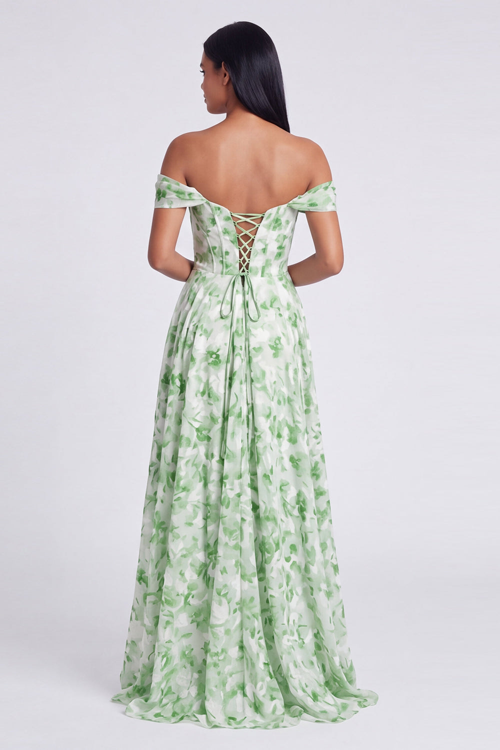 Light Blue Floral Ruched Corset Mermaid Long Formal Dress with Slit