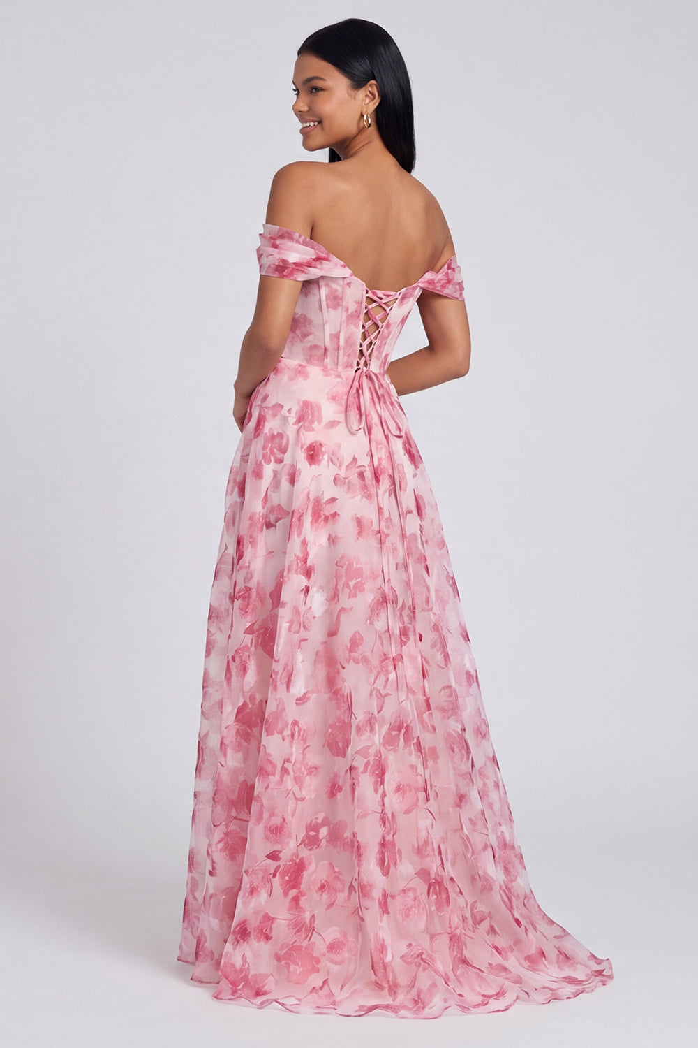Light Blue Floral Ruched Corset Mermaid Long Formal Dress with Slit