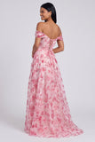 Light Blue Floral Ruched Corset Mermaid Long Formal Dress with Slit