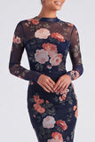 Ivory Bateau Neck Floral Mermaid Long Sleeves Formal Dress