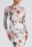 Ivory Bateau Neck Floral Mermaid Long Sleeves Formal Dress