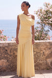 Butter Yellow One Shoulder Ruched Sheath Long Formal Dress
