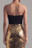 Sparkly Black and Gold Patchwork Sequins Strapless Mermaid Long Formal Dress