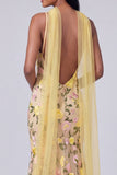 Butter Yellow Spaghetti Straps Floral Embroidered Mermaid Long Formal Dress