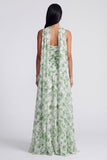 Light Green Strapless Floral Ruched A Line Long Formal Dress