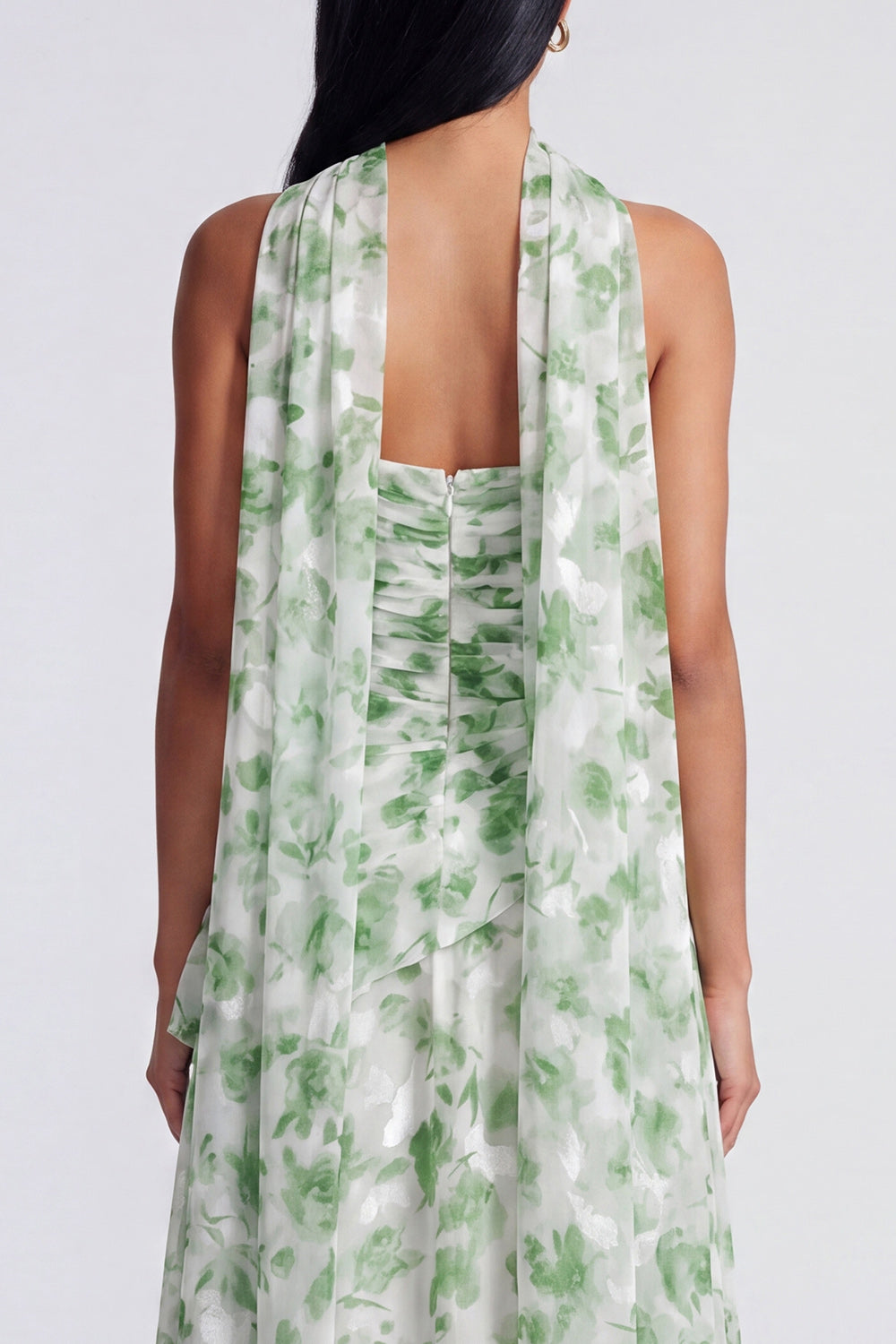 Light Green Strapless Floral Ruched A Line Long Formal Dress