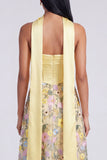 Butter Yellow Strapless A Line Floral Embroidered Long Formal Dress