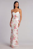 Ivory Spaghetti Straps Sequins Floral Mermaid Long Formal Dress