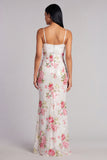 Ivory Spaghetti Straps Sequins Floral Mermaid Long Formal Dress