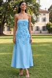 Yellow A Line Strapless Floral Maxi Wedding Guest Dress