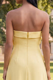 Yellow A Line Strapless Floral Maxi Wedding Guest Dress