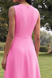 Hot Pink A Line Round Neck Floral Maxi Wedding Guest Dress