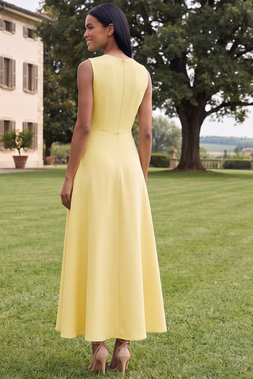 Hot Pink A Line Round Neck Floral Maxi Wedding Guest Dress