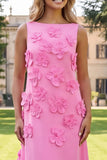 Hot Pink A Line Boat Neck Floral Long Wedding Guest Dress