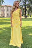 Yellow Sheath One Shoulder Floral Maxi Wedding Guest Dress