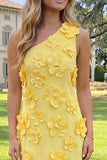 Yellow Sheath One Shoulder Floral Maxi Wedding Guest Dress