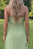 Sage Green A Line Strapless Floral Maxi Wedding Guest Dress