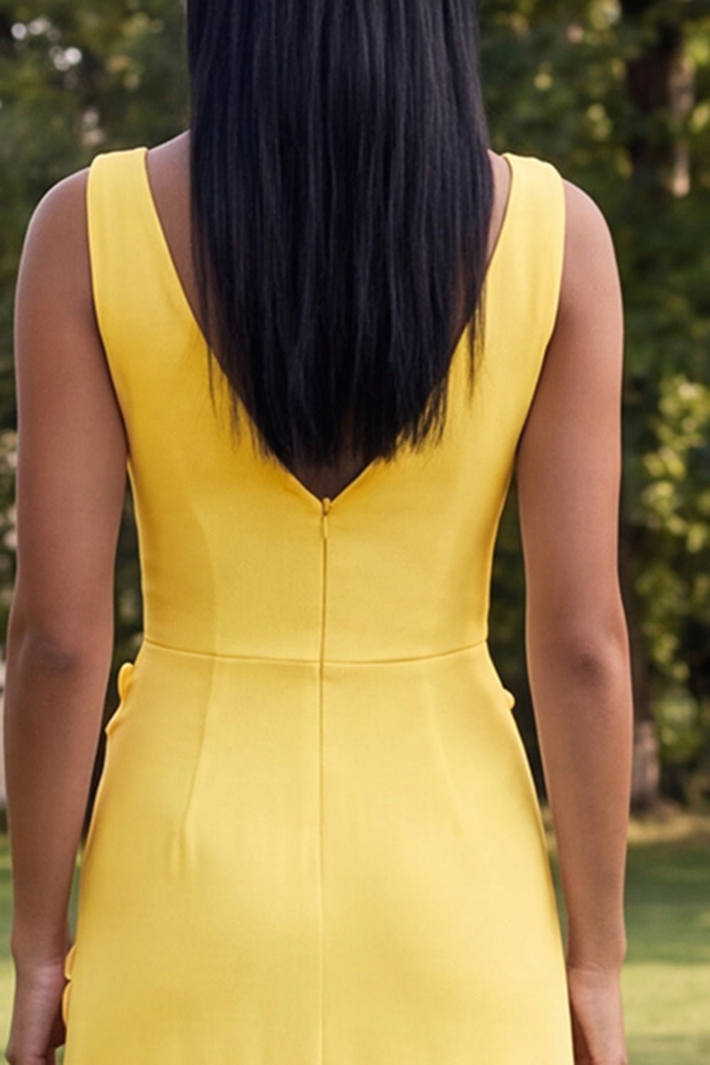Butter Yellow Sheath V-Neck Floral Long Wedding Guest Dress
