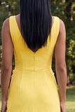 Butter Yellow Sheath V-Neck Floral Long Wedding Guest Dress