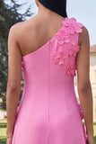 Floral Hot Pink One Shoulder A Line Maxi Wedding Guest Dress