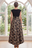 Boat Neck Black Floral A Line Long Mother of the Bride Dress with Pockets