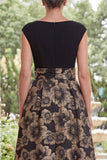 Boat Neck Black Floral A Line Long Mother of the Bride Dress with Pockets