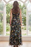 Black V-Neck Floral A Line Long Mother of the Bride Dress with Slit