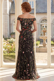 Off the Shoulder Black Floral Mermaid Long Mother of the Bride Dress
