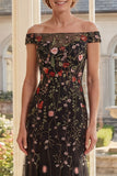Off the Shoulder Black Floral Mermaid Long Mother of the Bride Dress
