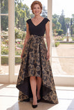 V-Neck Black Floral A Line High Low Mother of the Bride Dress