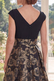 V-Neck Black Floral A Line High Low Mother of the Bride Dress