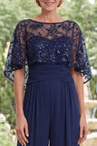 Sparkly Navy Beaded Long Mother of the Bride Jumpsuits with Cape