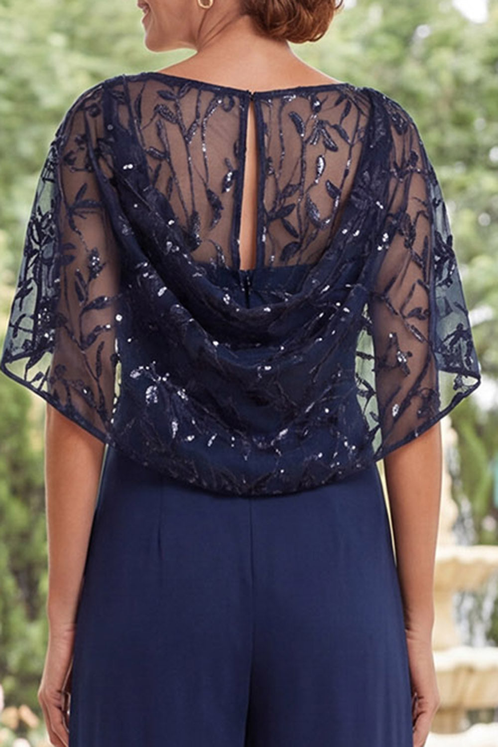 Sparkly Navy Beaded Long Mother of the Bride Jumpsuits with Cape