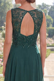 Dark Green V-Neck Beaded A Line Long Mother of the Bride Dress