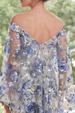 Blue Flower Mermaid Long Mother of the Bride Dress with Cape