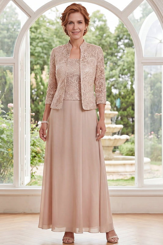 A Line Long Champagne Mother of the Bride Dress with Jacket