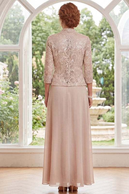A Line Long Champagne Mother of the Bride Dress with Jacket