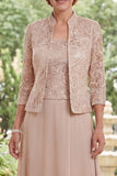 A Line Long Champagne Mother of the Bride Dress with Jacket